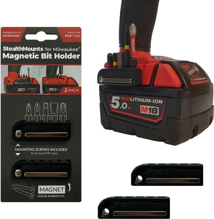 Actual product image StealthMounts BH-MW18-BLK-2 Schwarzer Bit-Halter für Milwaukee M18 (2er Pack)