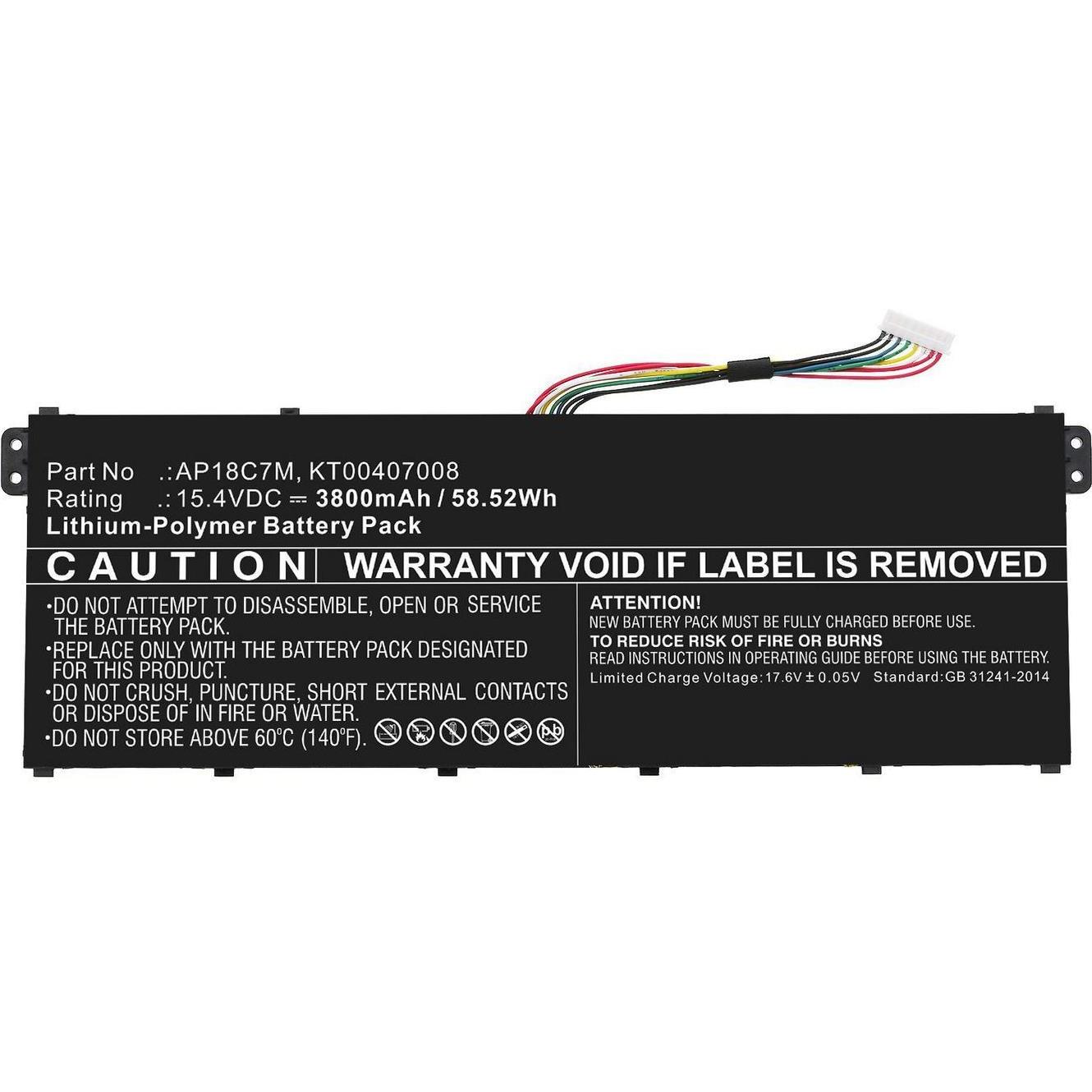 CoreParts Battery for Acer Notebook (3800 mAh), Notebook Akku, Schwarz