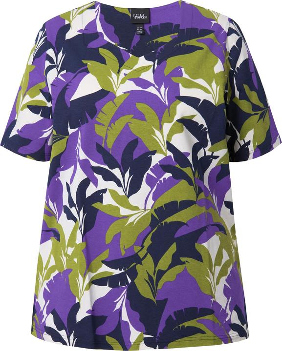 Immagine prodotto Ulla Popken T-shirt dal taglio svasato con foglie, scollo a cuore e mezze maniche (46, 48)