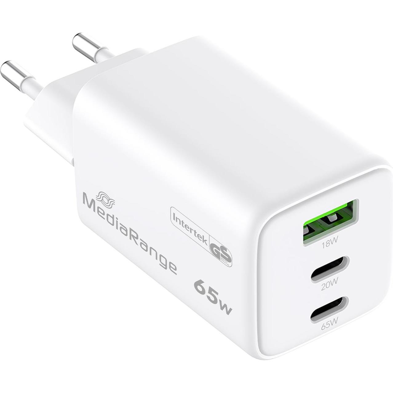 MediaRange Steckdosenladegerät (65 W), USB Ladegerät, Weiss