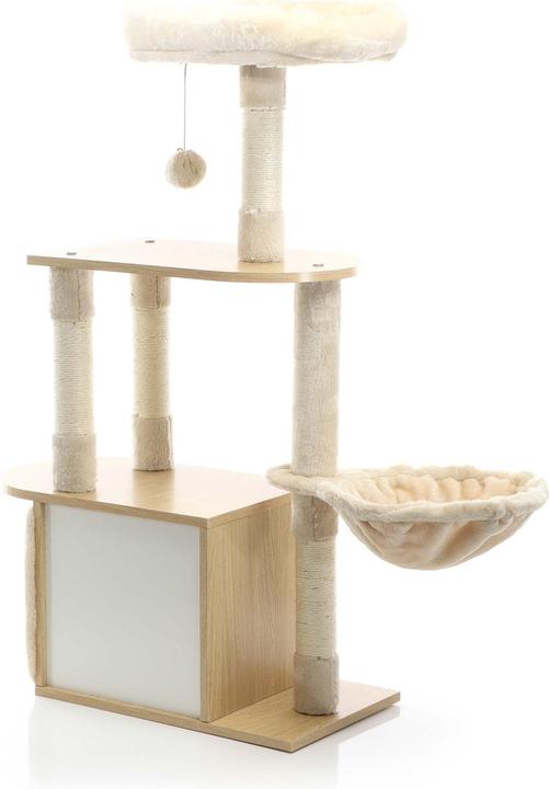 Produktbild Fudajo Kratzbaum Holz Beige 106cm Katzenkratzbaum Katzenbaum Katzenmöbel Katze (106 cm, Beige, Holz)