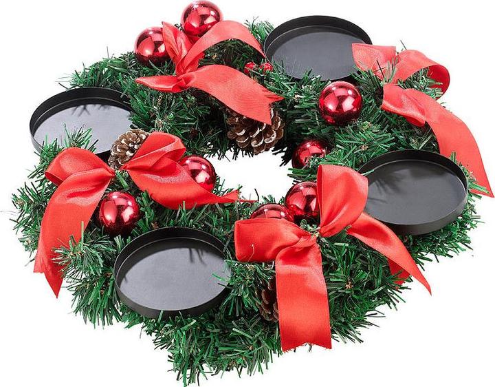 Produktbild Britesta Adventskranz, rot, 4 rote LED-Kerzen mit bewegter Flamme (10, 15 cm)