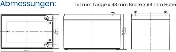 Actual product image Q-Batteries Lithium battery 12-12 12.8V 12Ah, 153.6Wh LiFePO4 battery (1 pcs., Device specific, 12000 mAh)