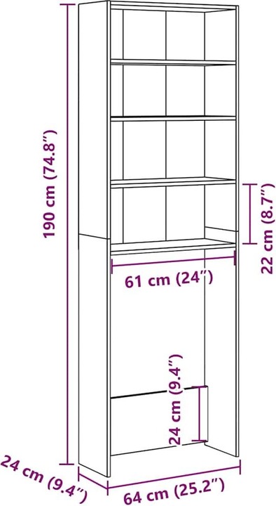Produktbild VidaXL Waschmaschinenregal Artisan-Eiche 64x24x190 cm Waschmaschinenschrank