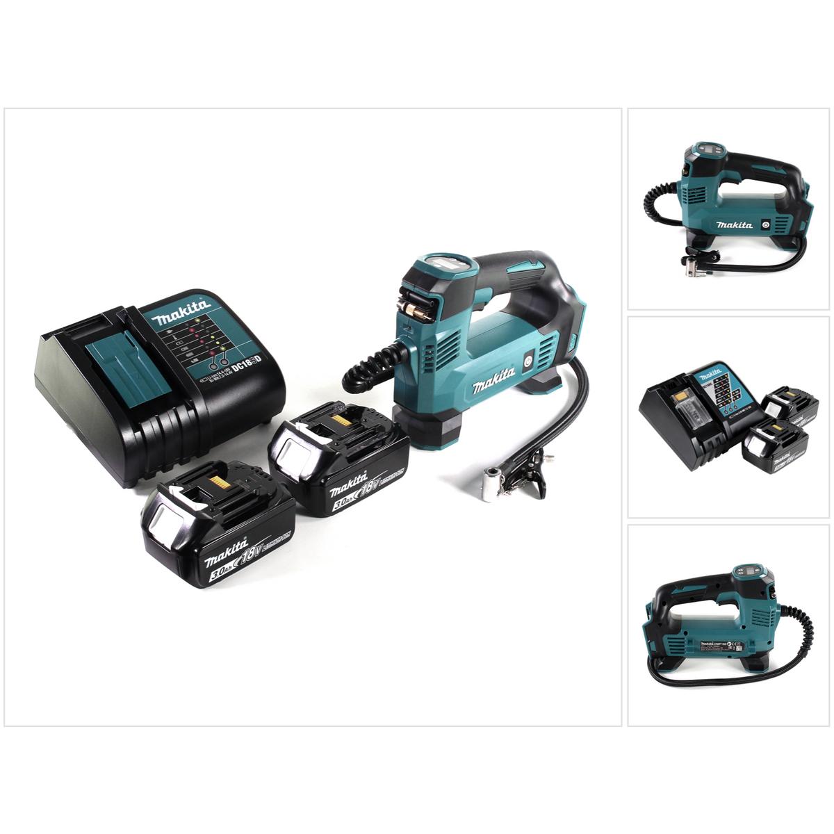 Makita, Kompressor, DMP 180 SF Akku Kompressor 18 V 8,3 bar + 2x Akku 3,0 Ah + Ladegerät (8.30 Bar, 0 l)