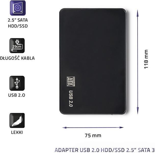 Immagine prodotto Qoltec Contenitore per disco rigido esterno HDD/SSD 2,5" SATA3 USB 2.0 Nero (2.5")