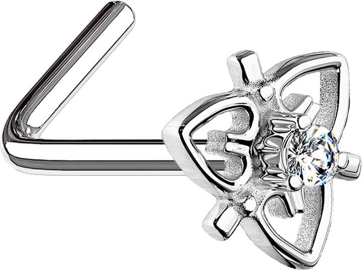 Produktbild Star Piercing Nasenstecker gewinkelt silber filigran Herz mit Kristall (Messing, Chirurgenstahl 316L)