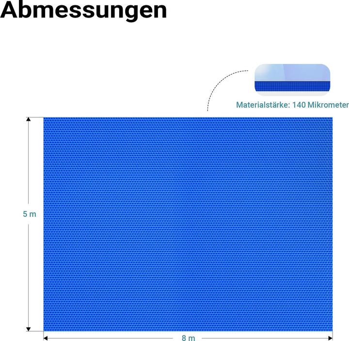 Produktbild Wiltec Pool Solarfolie 5x8m 140µ PE blau Poolabdeckung Solarplane Poolheizung