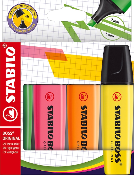 Actual product image STABILO BOSS ORIGINAL highlighter (Pink, Yellow, Green, Orange, 5 mm, 4 x)