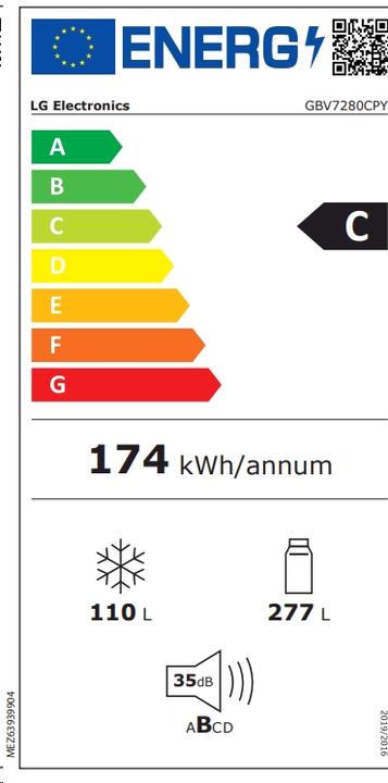 Etichetta energetica LG FRIGORIFERO GBV7280CPY (387 l)