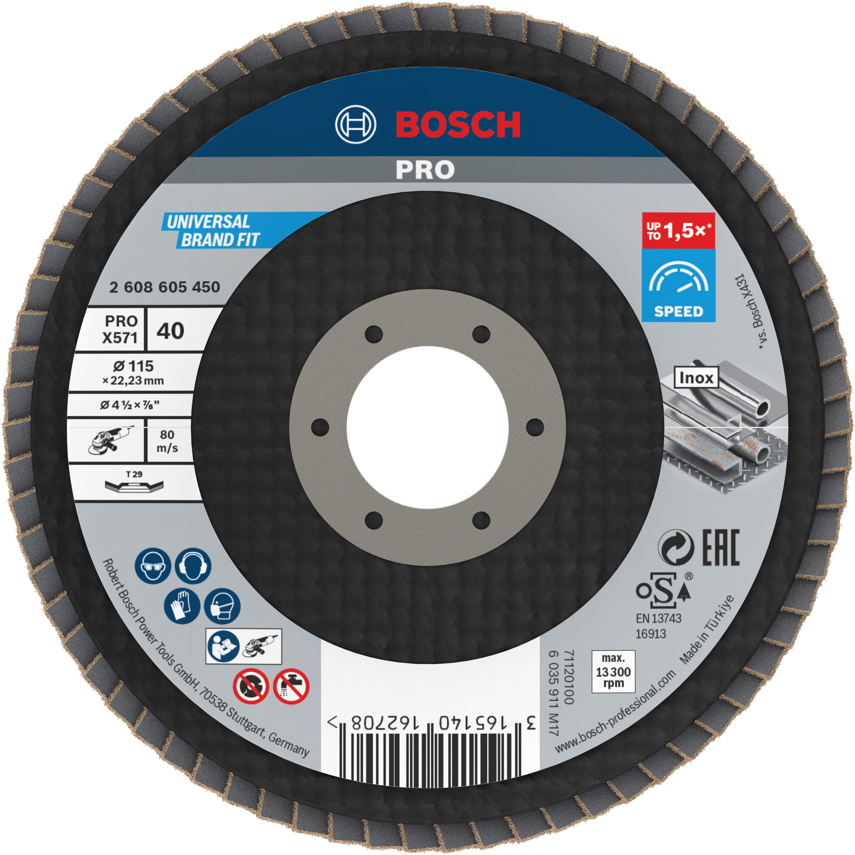 Bosch Professional Zubehör, Schleifmittel, PRO X571 Fächerschleifscheibe, 115 mm, G40 (40)