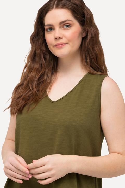 Immagine prodotto Ulla Popken Top dal taglio lungo e svasato in cotone biologico con orlo a punte e scollo a V (42, 44)