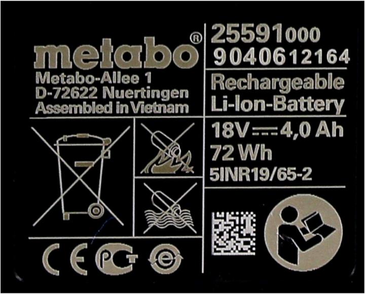 Produktbild Metabo Akku Set 2x Li-Power Akkupack 18 V 4,0 Ah CAS Li-Ion Akku ( 2x 625591000 ) mit Ladestandsanze (18 V)