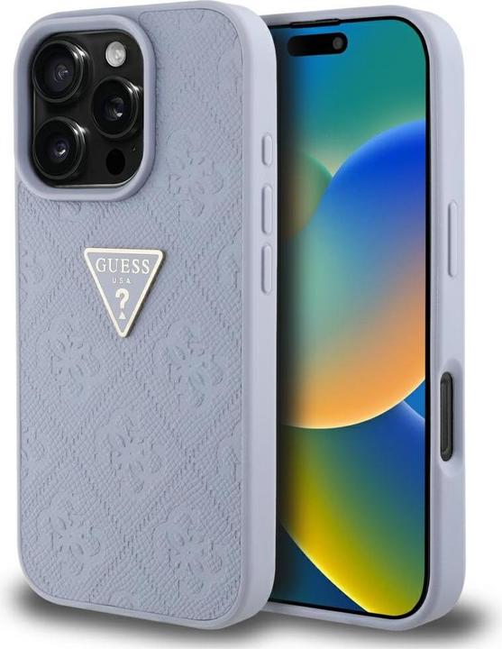 Produktbild Guess Hardcase PU Grained Hot Stamp 4G Triangle Metal Case for iPhone 16 Pro 6,3" Purple (Apple iPhone 16 Pro)