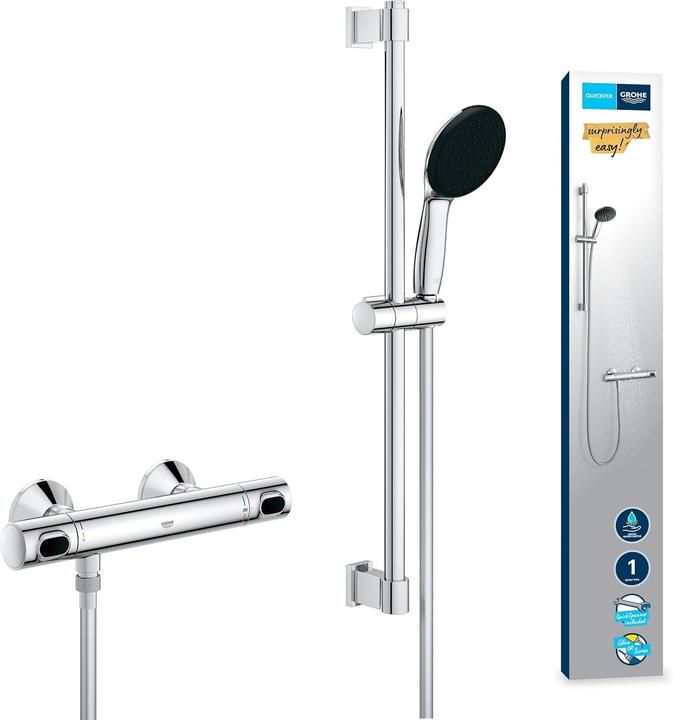 Produktbild Grohe Precision Flow QuickFix Thermostat-Duscharmatur und Vitalio Start 110 Brausestangenset, Länge 600mm