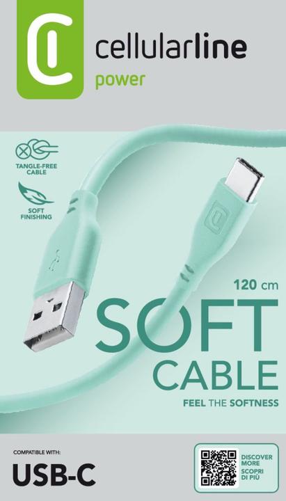 Image du produit Cellularline Câble de charge et de données Soft 120cm USB Type-A vers Type-C vert USBDATASOFTUSBCG (1.20 m)