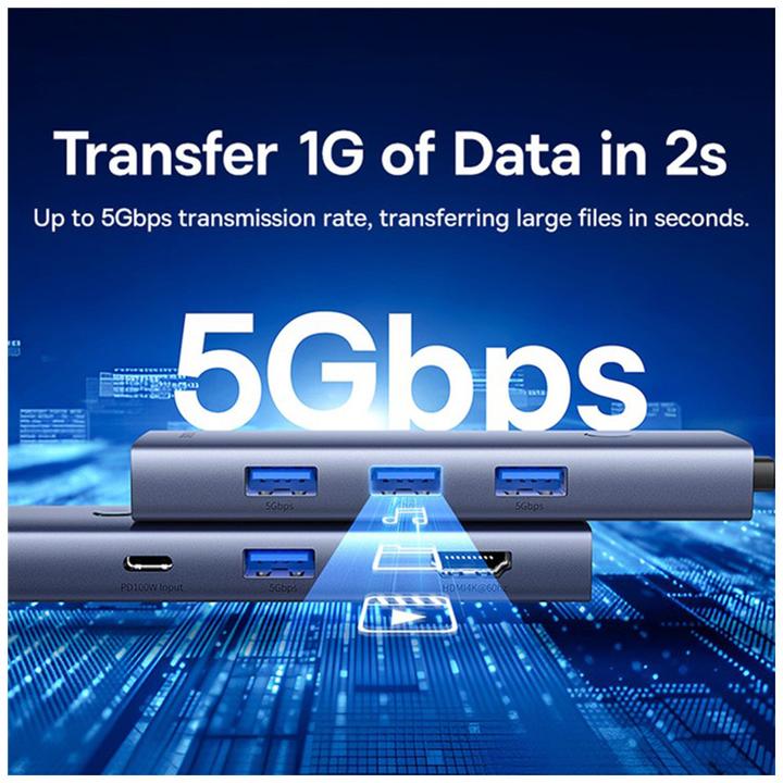 Produktbild Baseus Hub 7in1 UltraJoy, USB-C - HDMI, VGA, 4xUSB 3.0, PD (grey) (USB-C, 7 Ports)