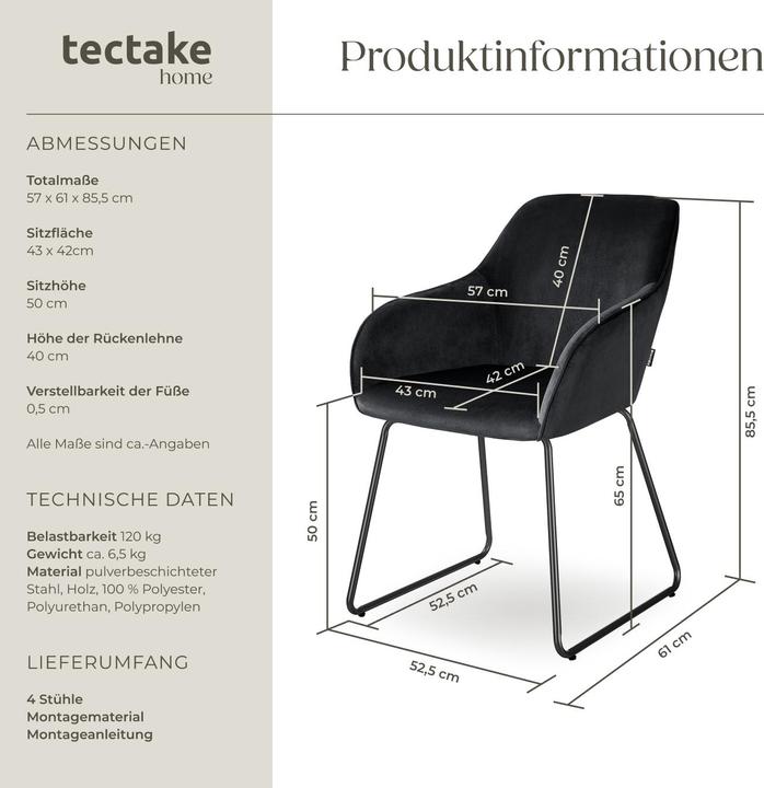 Actual product image tectake Dining chair Jeane, velvet look, cantilever frame