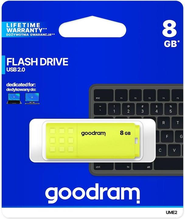 Produktbild Goodram UME2 - 8 GB - USB Typ-A - 2.0 - 20 MB/s - Kappe - Gelb (8 GB, USB-A)