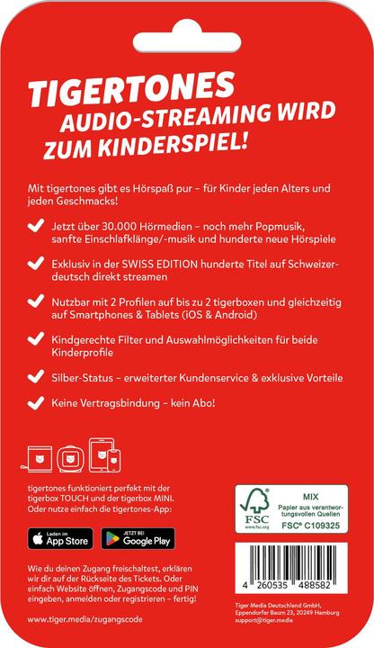 Tigermedia tigertones - Ticket 6 mois Swiss-Edition (Allemand)