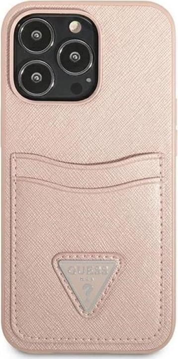 Actual product image Guess GUHCP13LPSATPP iPhone 13 Pro / 13 6.1" różowy/pink hardcase SaffianoTriangle Logo Cardslot (Apple iPhone 13 Pro)