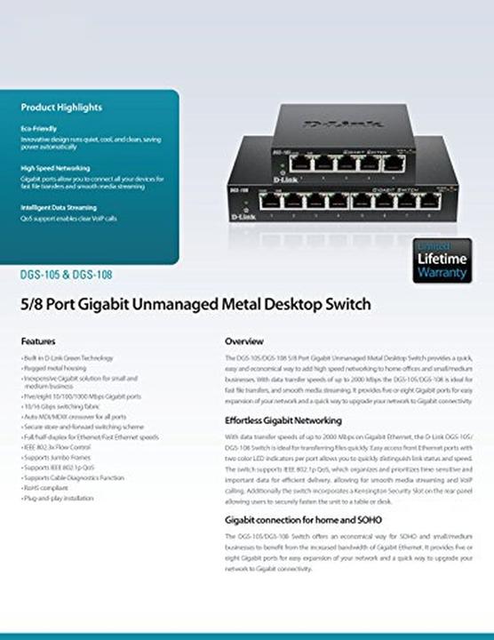Immagine prodotto D-Link Dgs-108 (8 Porti)