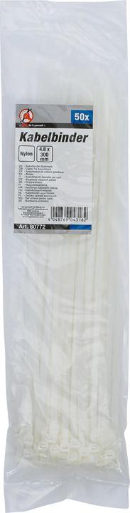 Image du produit BGS Assortiment de colliers plastique blanc 4,8 x 300 mm 50 pièces (Serre-câbles en plastique, 300 mm, 50 pcs)