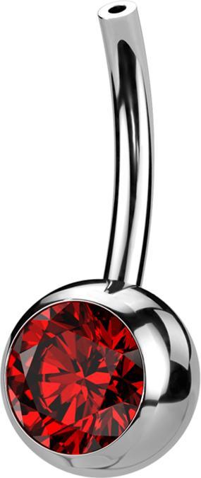 Produktbild Star Piercing Threadless Bananen-Stab silber mit Kugel Kristall rot (ohne Messing, Titan)