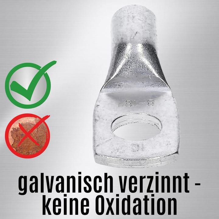 Produktbild Kalitec 10 Stück HR16-8 Handelsübliche Rohrkabelschuhe 16mm² M8 I ohne Sichtloch I Made in Germany