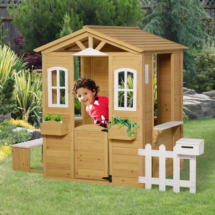 Produktbild Outsunny Kinderspielhaus Tannenholz Gelb