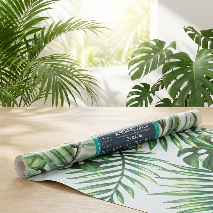 Produktbild Douceur D'intérieur Exotische Klebefolie in Dschungel-Optik – Moderne Dekofolie, 45cmx200cm - Sommerliche selbstklebende (200 x 45 cm)