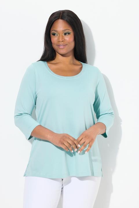 Image du produit Ulla Popken Chemise, coupe trapèze, col rond, manches 3/4, coton Pima (46, 48)
