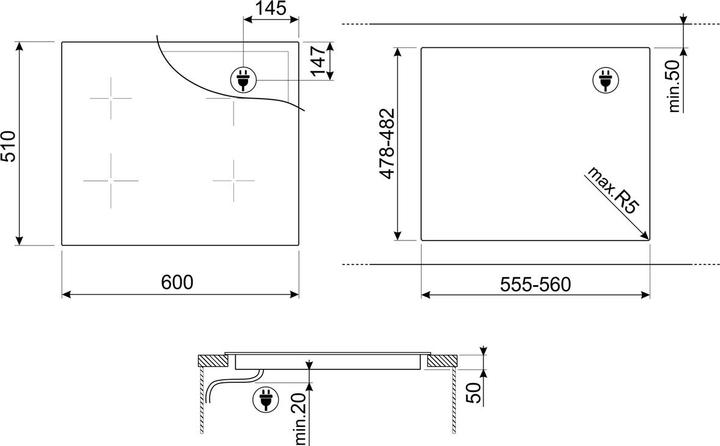 Image du produit Smeg Universal SIB2641D kookplaat Zwart Ingebouwd 60 cm Inductiekookplaat zones 4 zone(s) (60 cm, Table de cuisson à induction)