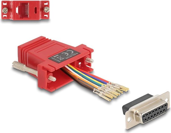 Produktbild Delock D-Sub 15 Pin Buchse zu RJ45 Buchse Montagesatz rot (0.04 m, VGA)