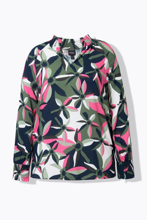 Immagine prodotto Ulla Popken Tunica con collo a punto smock, scollo a V e maniche lunghe (50, 52)