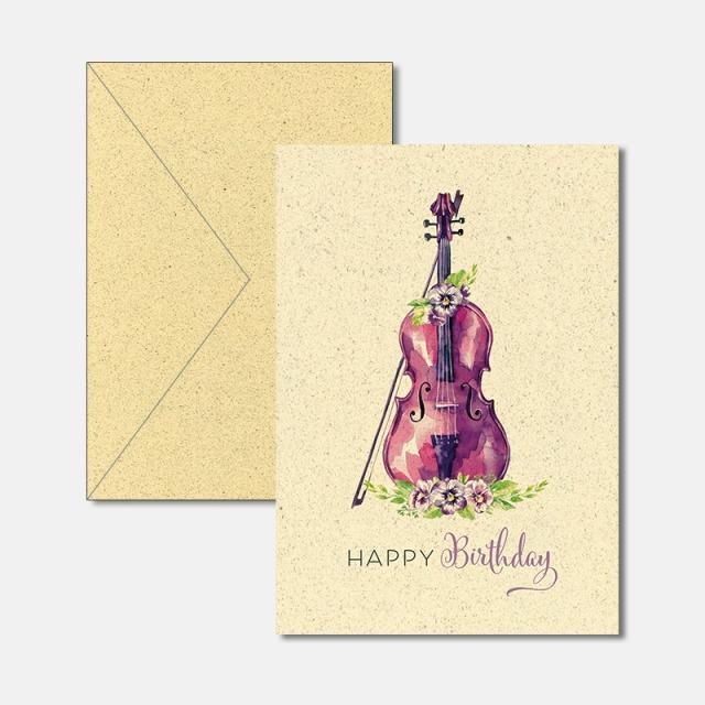 Image du produit Carte d'anniversaire papier à l'herbe - violon (1 pcs)