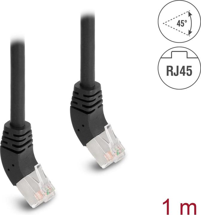 Produktbild Delock Patchkabel 45° oben gewinkelt Cat 6A, S/FTP, 1 m, Schwarz (S/FTP, CAT6a, 1.10 m)