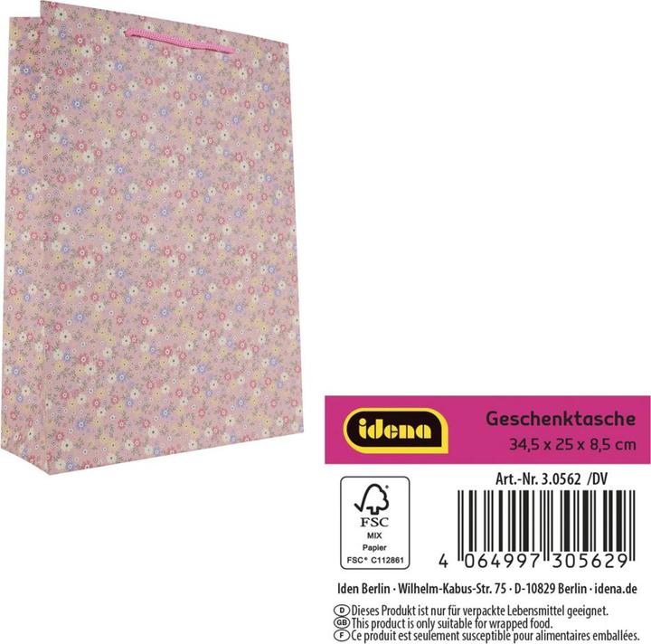 Produktbild Idena Geschenktasche Blumen Kraftpapier 140g/m² pink 25x34,5x8,5cm
