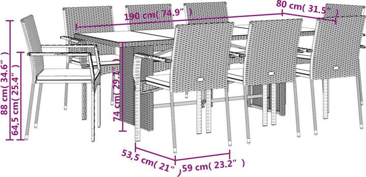 Produktbild vidaXL Garten Essgruppe (190 x 80 x 74 cm)