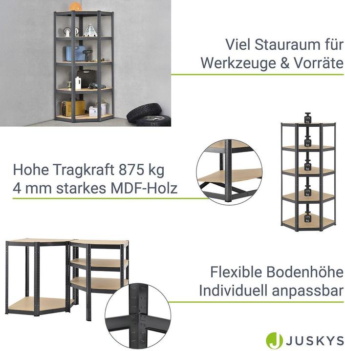 Produktbild Juskys Eckregal Lagerregal Corner Basic 180x70x40cm - Grau
