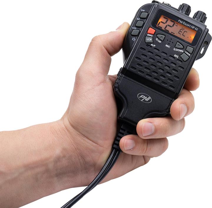 Actual product image PNI CB radio package Escort HP 62 and accessory package PB-HP62 Li-Ion 1500 mAh battery