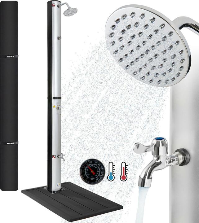 Produktbild Arebos Solardusche mit Bodenplatte 37 L - Anthrazit