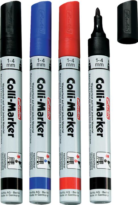 Produktbild Herlitz Permanent-Marker Colli 1-4 mm, 5 Stück, Blau/Rot/Schwarz (Rot, Schwarz, Blau, 4 mm, 5 x)