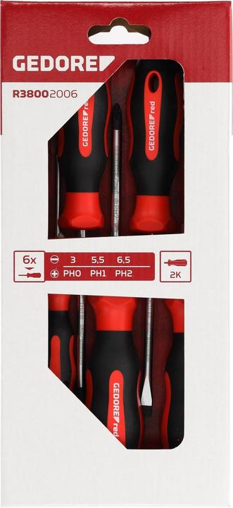 Produktbild Gedore Red red R38002006 2K-Schraubendrehersatz PH+SL 6-teilig (Schlitzschrauben, Phillipps-Kreuzschlitz (PH))