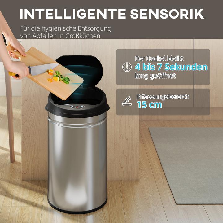 Produktbild Homcom Sensor-Mülleimer Edelstahl, Kunststoff Silber (30 l)