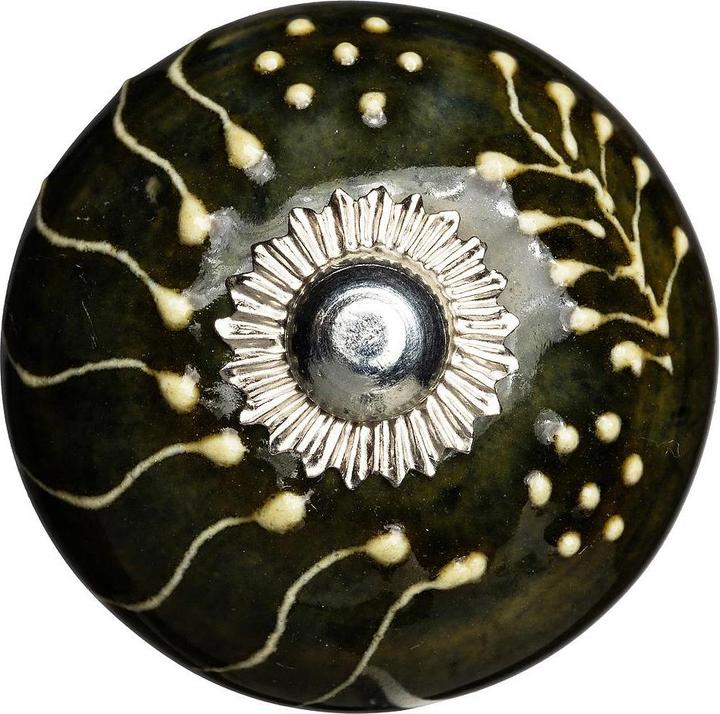 Actual product image Tranquillo Furniture handle handmade, Ø 4 cm, dark green / silver