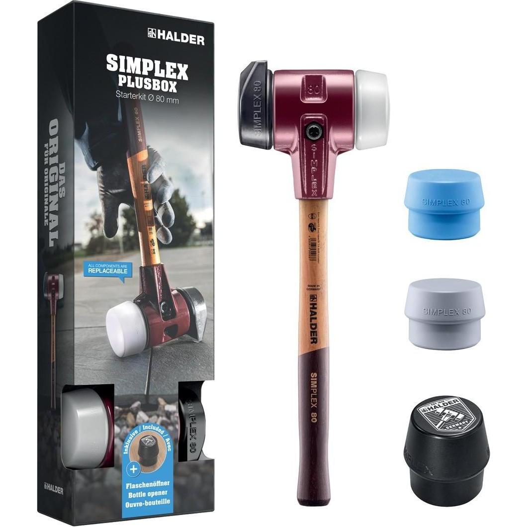 Thumbnail - Halder, Hammer, SIMPLEX-Plusbox Starterset, SIMPLEX-Softface-Hammer D80, Gummimischung mit Ständer / (4400 g)