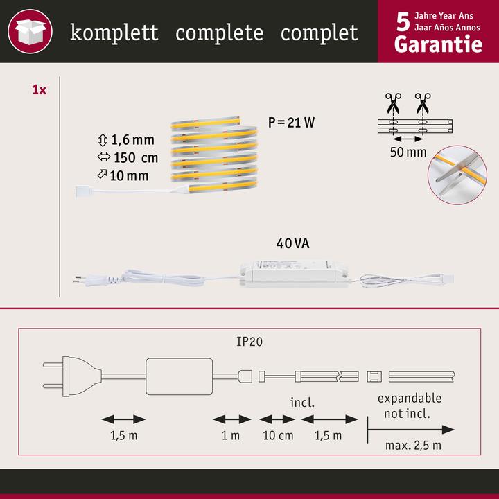 Produktbild Paulmann MaxLED 1000 Full-Line COB Stripe Set (Warmweiss, 150 cm, Indoor)