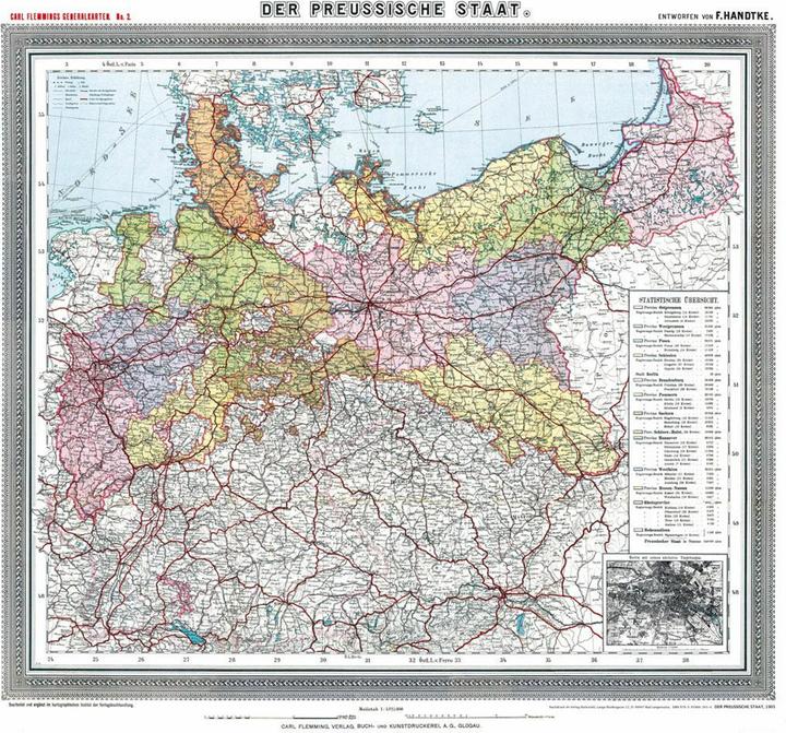 Produktbild Historische Preussenkarte / DER PREUSSISCHE STAAT - 1905 (gerollt)