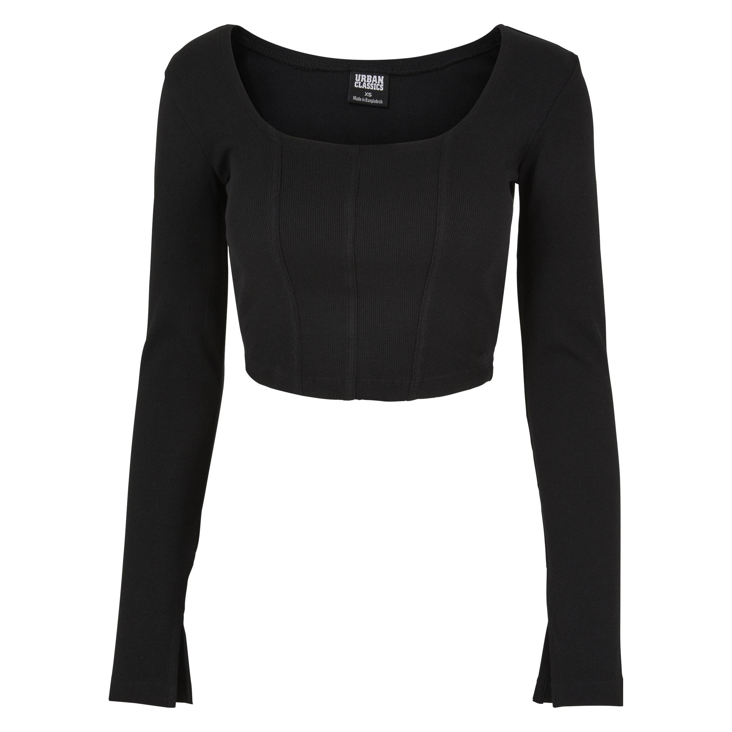 Urban Classics, Damen, Shirts, Ladies Short Rib Corsage Longsleeve - 21843, Schwarz, (S, Xs)
